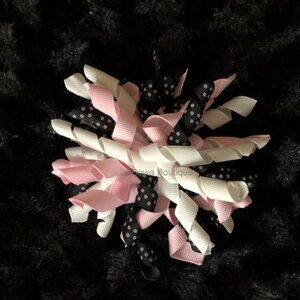 Light Pink, White & Black Polka Dot Korker Bow HANDCRAFTED
